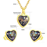 Steel/Gold Heart Shaped Fancy Stone/Black Fancy Stone Jewelry Set