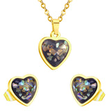 Steel/Gold Heart Shaped Fancy Stone/Black Fancy Stone Jewelry Set