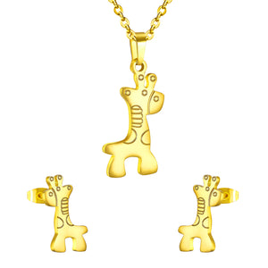 Gold/steel-colored deer body is composed of diamonds and the design is etched out of the smooth surface of the cut jewelry set.