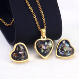 Steel/Gold Heart Shaped Fancy Stone/Black Fancy Stone Jewelry Set