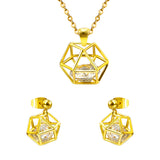 Gold/Steel Mesh Wisps with Geometric Interior + Diamond Jewelry Set