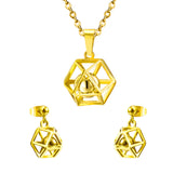 Gold/Steel Hexagonal Wispy Hexagonal Interior + Diamond Jewelry Set