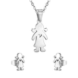 Gold/steel little girl's figure with hollow center cut jewelry set without diamonds