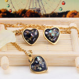 Steel/Gold Heart Shaped Fancy Stone/Black Fancy Stone Jewelry Set