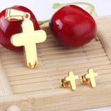 Gold/Steel Smooth Cross Jewelry Set