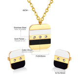 Steel/Gold Rectangle with Shell + Diamond Jewelry Set