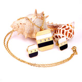 Steel/Gold Rectangle with Shell + Diamond Jewelry Set