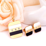 Steel/Gold Rectangle with Shell + Diamond Jewelry Set