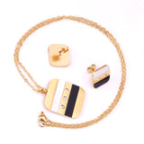 Steel/Gold Rectangle with Shell + Diamond Jewelry Set