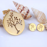 Gold/steel jewelry set with a beautiful tree look realized by cutting process