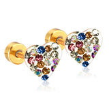 12 pairs 9mm steel/golden heart shaped sludge mix/five colors/white white sludge screw plugs