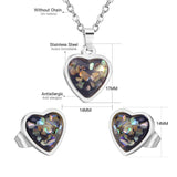 Steel/Gold Heart Shaped Fancy Stone/Black Fancy Stone Jewelry Set