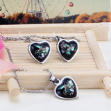 Steel/Gold Heart Shaped Fancy Stone/Black Fancy Stone Jewelry Set