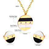 Steel/Gold Round Shell + Diamond Jewelry Set