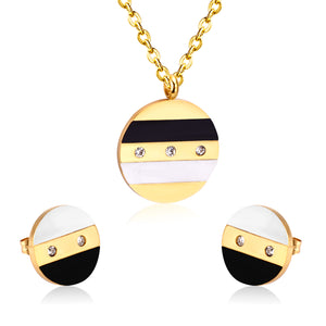 Steel/Gold Round Shell + Diamond Jewelry Set