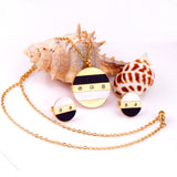 Steel/Gold Round Shell + Diamond Jewelry Set