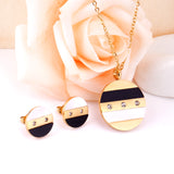 Steel/Gold Round Shell + Diamond Jewelry Set