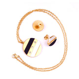 Steel/Gold Round Shell + Diamond Jewelry Set