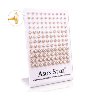 4-6-8mm Snapback Steel/Golden Half White Pearl Stud Earrings