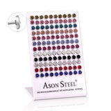 60 Pairs Steel Round Stained Stud Earrings with White Clay Mix on Snapbacks