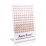 4-6-8mm Snapback Steel/Golden Half White Pearl Stud Earrings