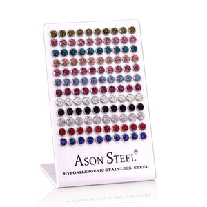 60 Pairs Steel Round Stained Stud Earrings with White Clay Mix on Snapbacks