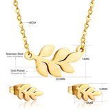 Steel/Gold Faceted Leaf Shape Jewelry Set