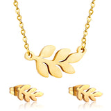 Steel/Gold Faceted Leaf Shape Jewelry Set