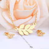 Steel/Gold Faceted Leaf Shape Jewelry Set