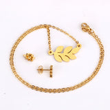 Steel/Gold Faceted Leaf Shape Jewelry Set