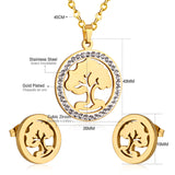 Steel/golden smooth partially glued diamond hollow tree cut jewelry set