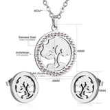 Steel/golden smooth partially glued diamond hollow tree cut jewelry set