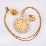 Steel/Golden Smooth Partial Surface Stick Diamond Wispy Small Flower Cut Jewelry Set