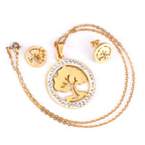 Steel/golden smooth partially glued diamond hollow tree cut jewelry set