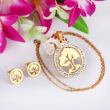 Steel/golden smooth partially glued diamond hollow tree cut jewelry set