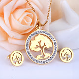 Steel/golden smooth partially glued diamond hollow tree cut jewelry set