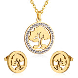 Steel/golden smooth partially glued diamond hollow tree cut jewelry set