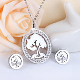 Steel/golden smooth partially glued diamond hollow tree cut jewelry set