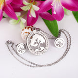 Steel/golden smooth partially glued diamond hollow tree cut jewelry set