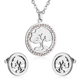 Steel/golden smooth partially glued diamond hollow tree cut jewelry set