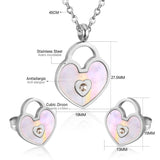 Gold/Steel Heart Shape Hand Basket White Shell with Diamonds Jewelry Set