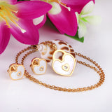 Gold/Steel Heart Shape Hand Basket White Shell with Diamonds Jewelry Set