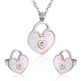 Gold/Steel Heart Shape Hand Basket White Shell with Diamonds Jewelry Set