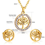 Gold/Steel Round Cut Pattern White Clay Sticky Diamonds Jewelry Set