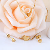 Gold/steel color glossy heart shaped double chain pendant jewelry set with diamond in the middle