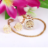 Gold/Steel Round Cut Pattern White Clay Sticky Diamonds Jewelry Set