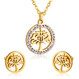 Gold/Steel Round Cut Pattern White Clay Sticky Diamonds Jewelry Set