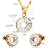 Steel/golden circle with glued circle shell jewelry set