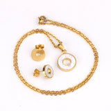 Steel/golden circle with glued circle shell jewelry set