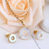 Steel/golden circle with glued circle shell jewelry set